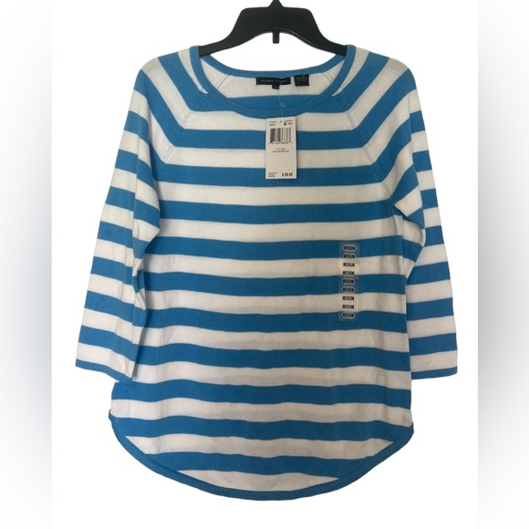 NWT Jeanne Pierre Women’s Striped Round Hem Sweater Blue Sky/White M Nautical - Picture 9 of 9